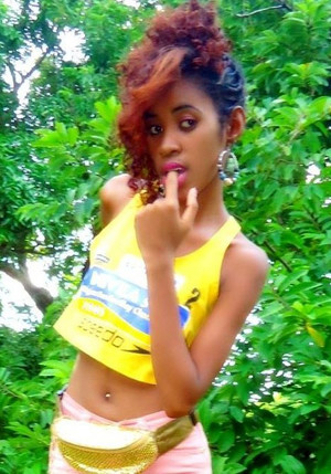 Leggy african teen girl in tight-fitting